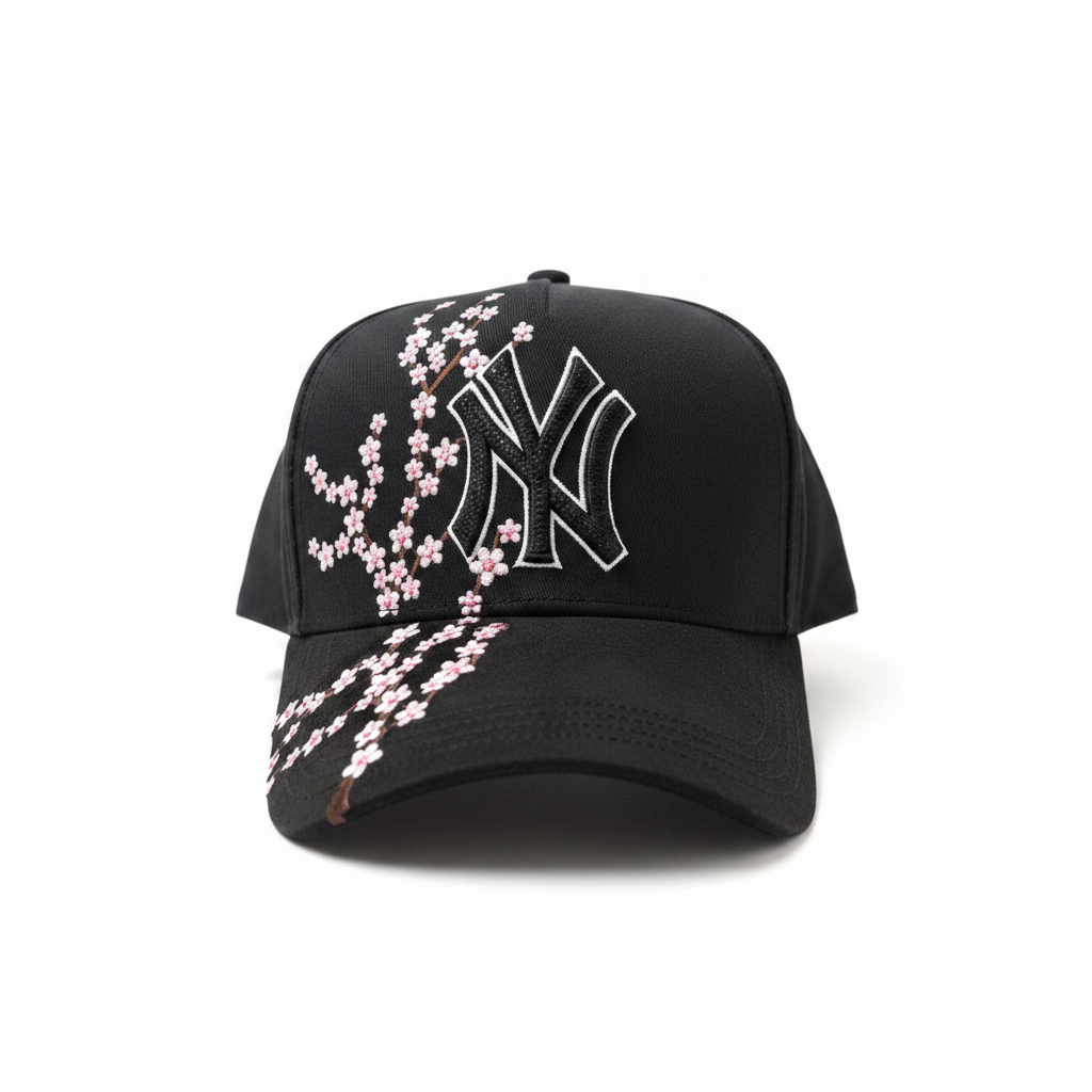 G5 NY Pink Flower Rhinestone Crystal Black Hat